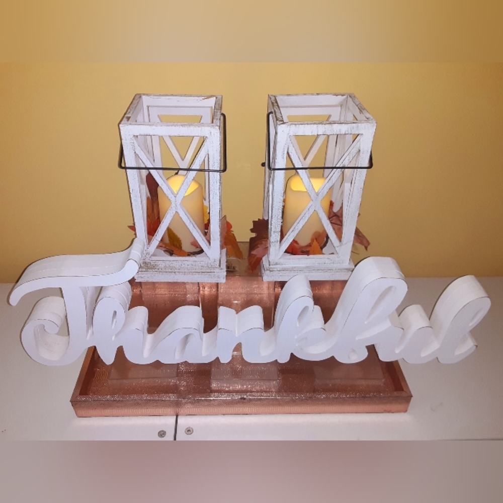 Fall Decoration Weathered Fall Standing Sign & Lantern Bundle
